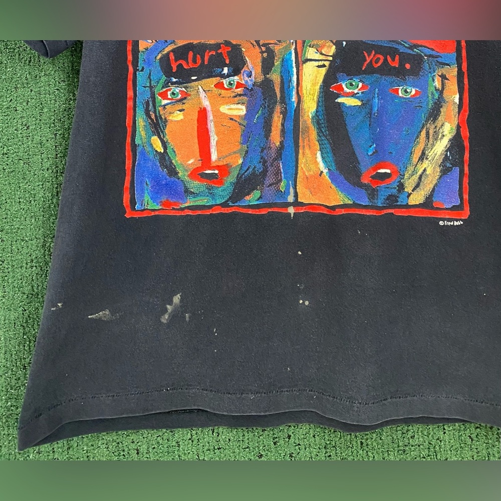 VTG 90’s Fred Babb Art Can’t Hurt You Faces Abstract Art Distressed T-Shirt Med - Picture 8 of 8